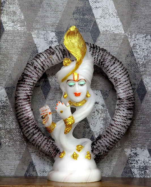 Antique Look Marble Dust Lord Krishna Sculpture | Playing Basuri Decor
