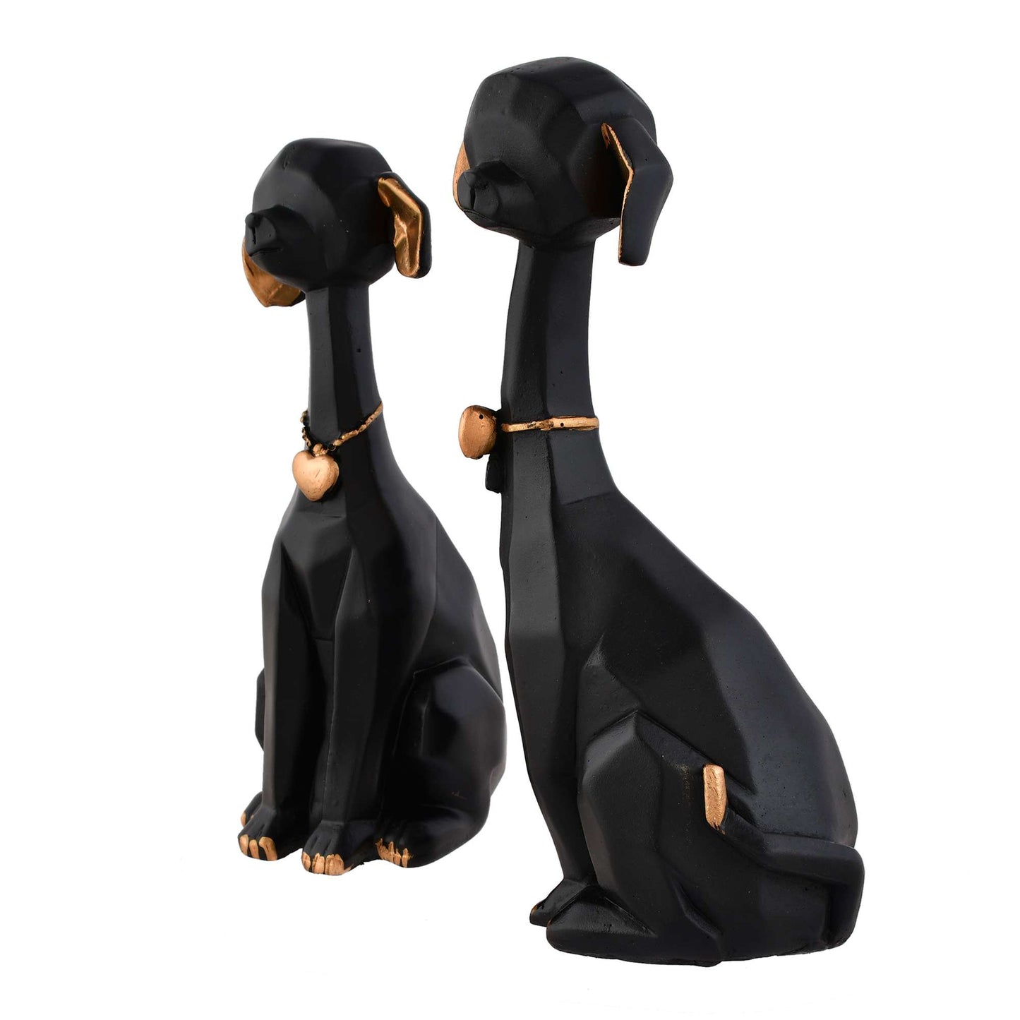Black Golden Set of 2 Cute Dog Statues - Resin Home Decor