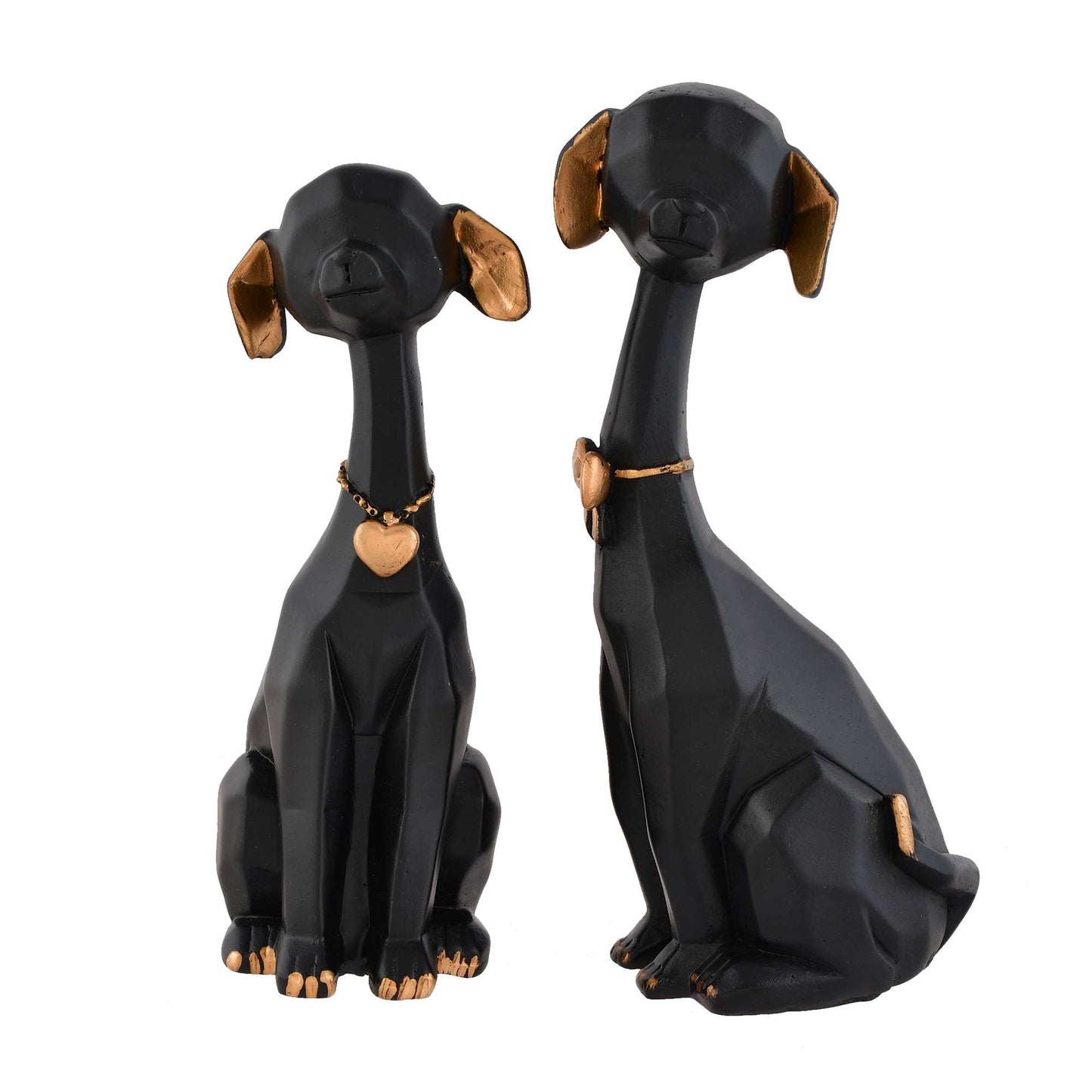 Black Golden Set of 2 Cute Dog Statues - Resin Home Decor