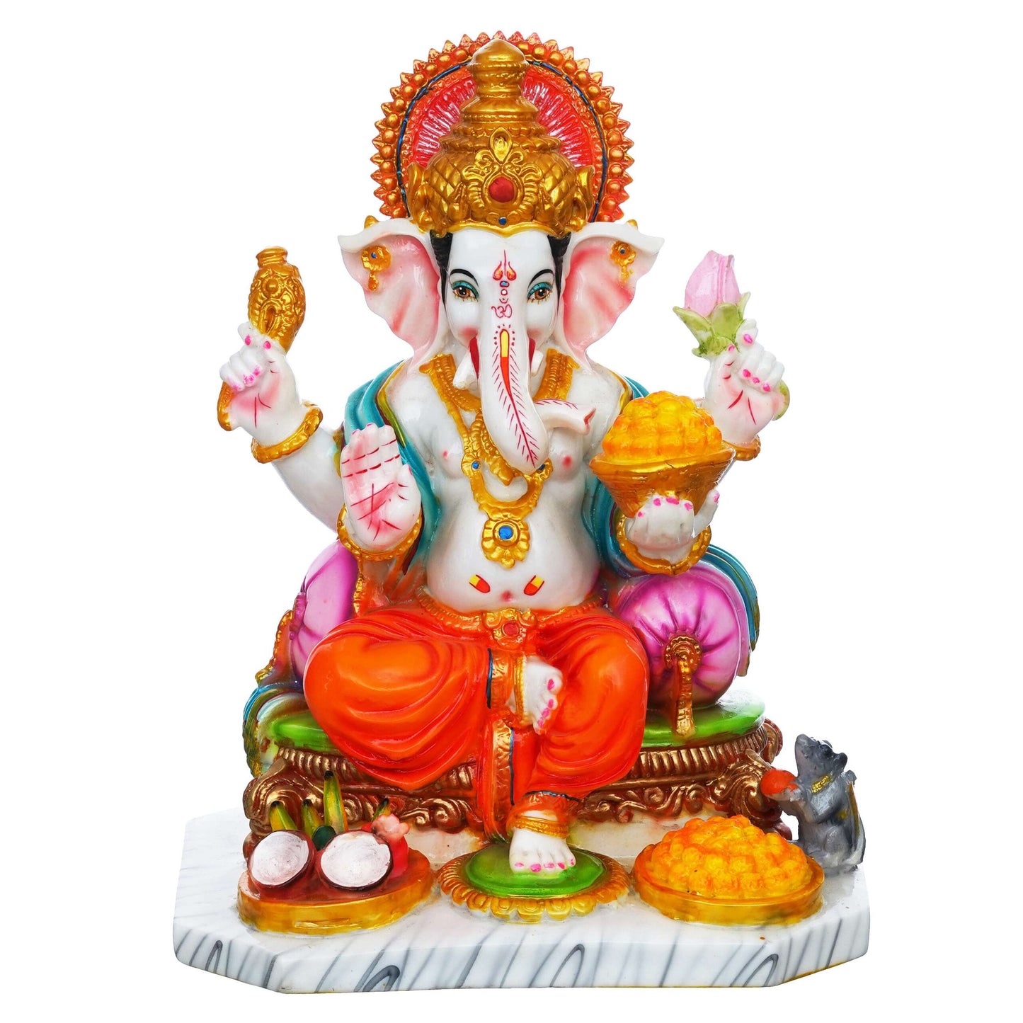 13 Inch White Marble Dust Ganesha Statue