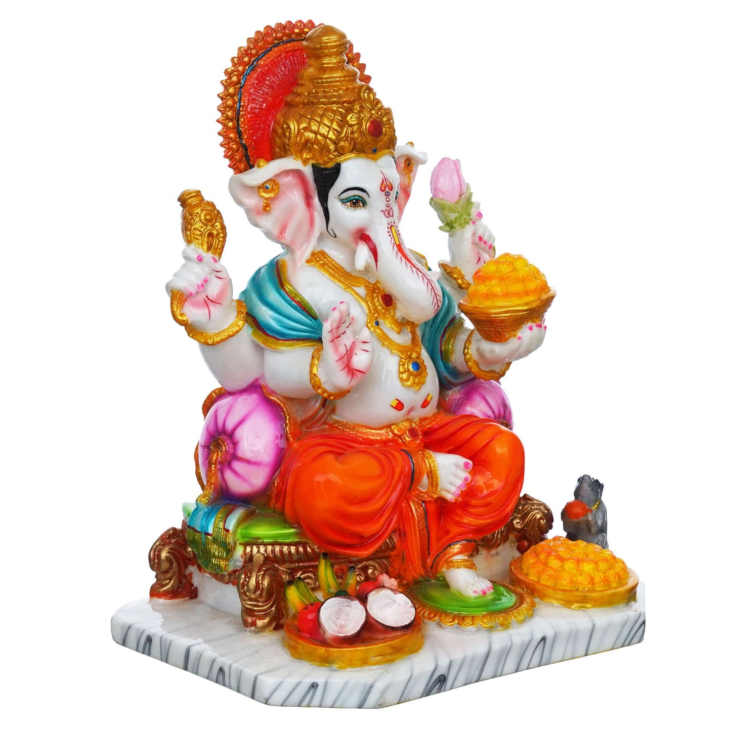 13 Inch White Marble Dust Ganesha Statue