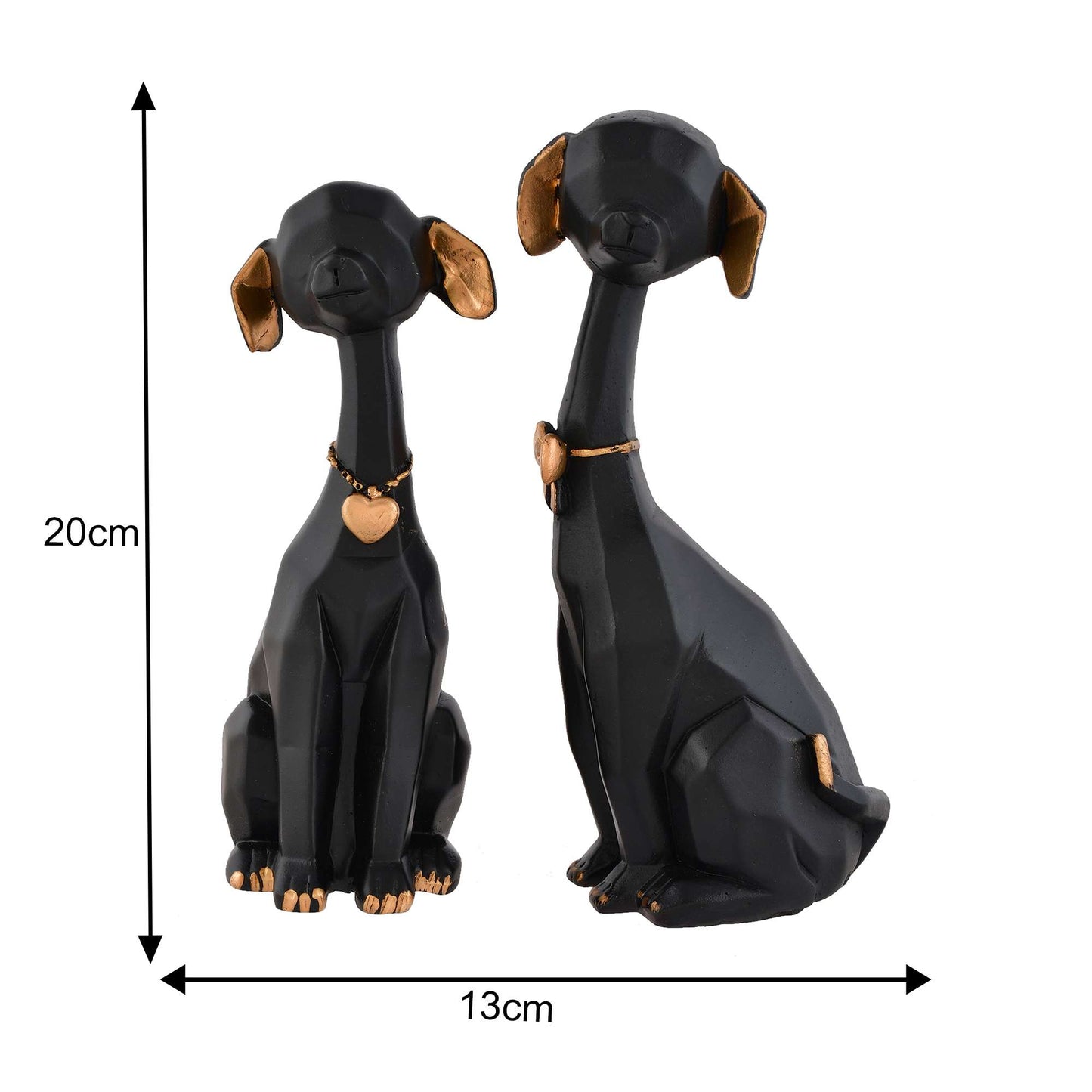 Black Golden Set of 2 Cute Dog Statues - Resin Home Decor