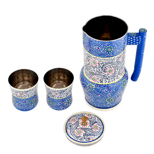 Aluminum Jug Set with 2 Glass Tumblers | Stylish Kitchen Decor & Home Decoration