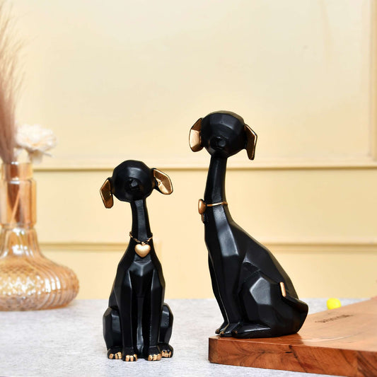 Black Golden Set of 2 Cute Dog Statues - Resin Home Decor