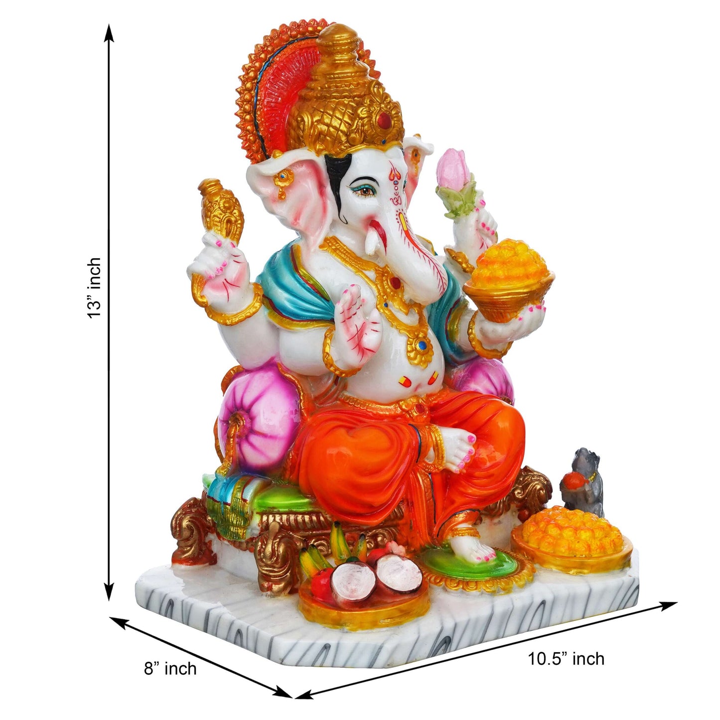 13 Inch White Marble Dust Ganesha Statue