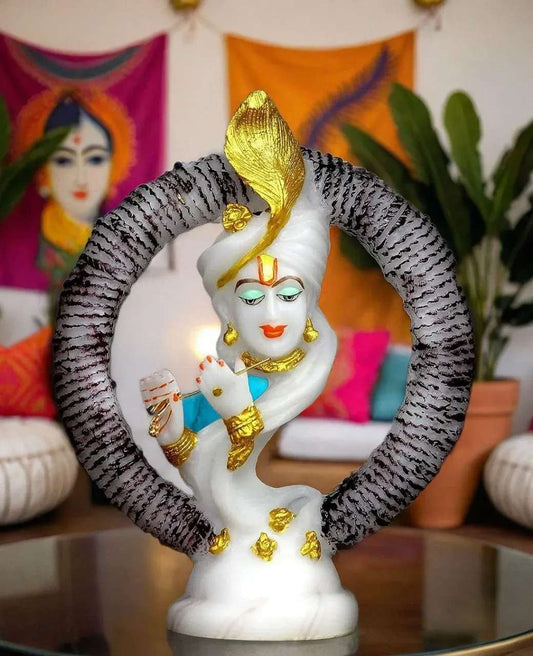 Antique Look Marble Dust Lord Krishna Sculpture | Playing Basuri Decor