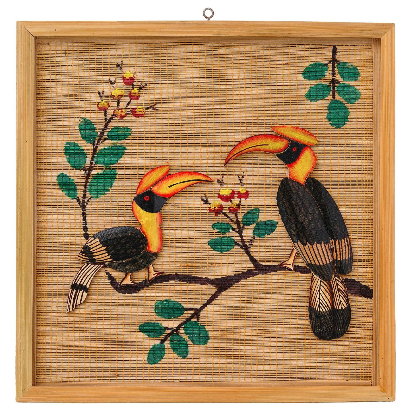 Bamboo Art Couple Hornbill Painting | Unique Home Decor & Gift